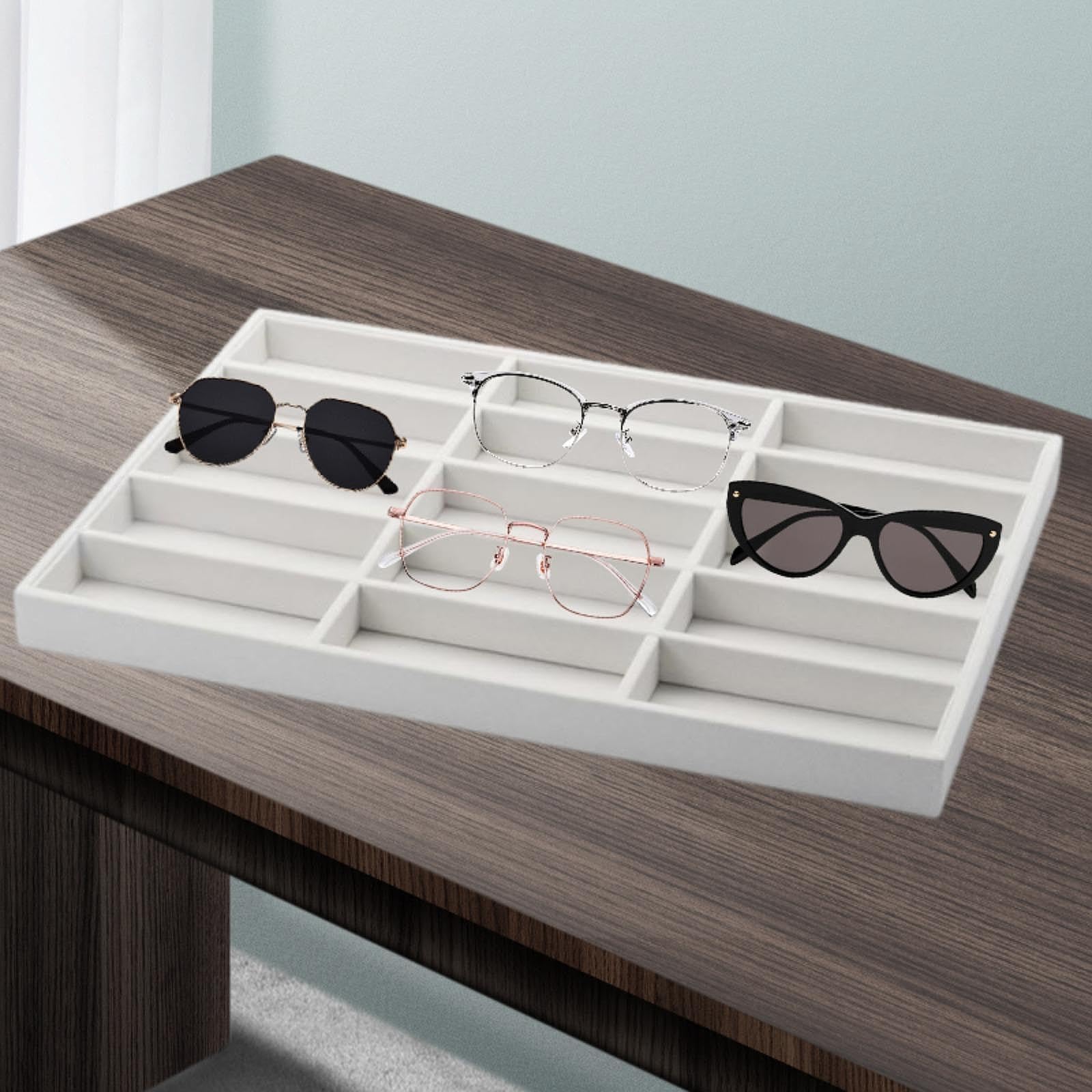 Brillenaufbewahrungskoffer, Brillenvitrine, Leichter Sonnenbrillen-Organizer für Theken, Vitrinen, Geschäfte, Beige