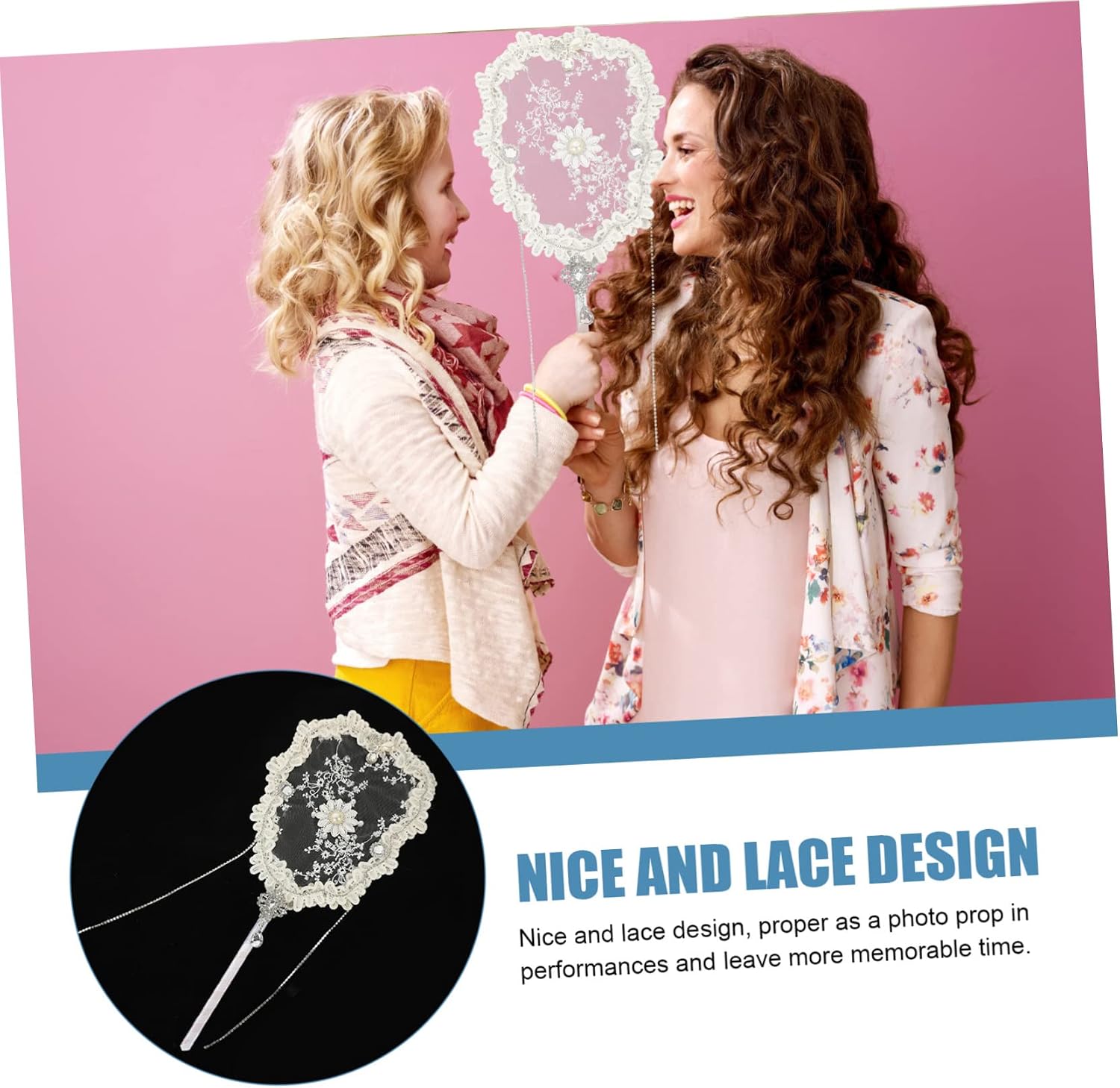 Handheld Lace Fan Floral Design Elegant Decorative Fan for Weddings Stage Performances and Festivals Lightweight and Portable Tassel Accents