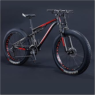 Mountain Bikes Men 26 Inch Adult Fat Tyre Mountain Bike with Full Suspension, High-carbon Steel Large Frame Dual Disc Brake Giant Bicycle,Black Spoke,21 Speed