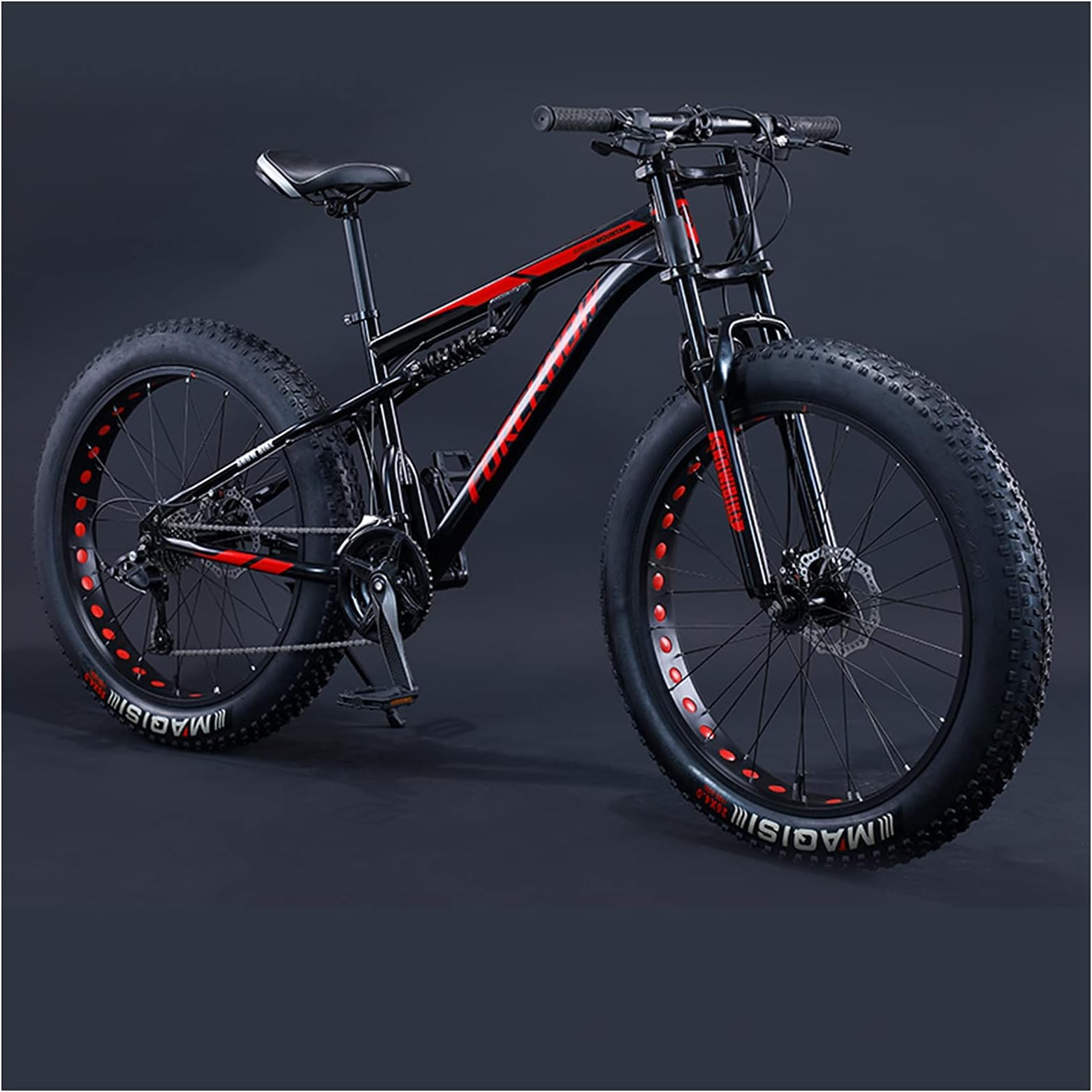 Mountain Bikes Men 26 Inch Adult Fat Tyre Mountain Bike with Full Suspension, High-carbon Steel Large Frame Dual Disc Brake Giant Bicycle,Black Spoke,24 Speed