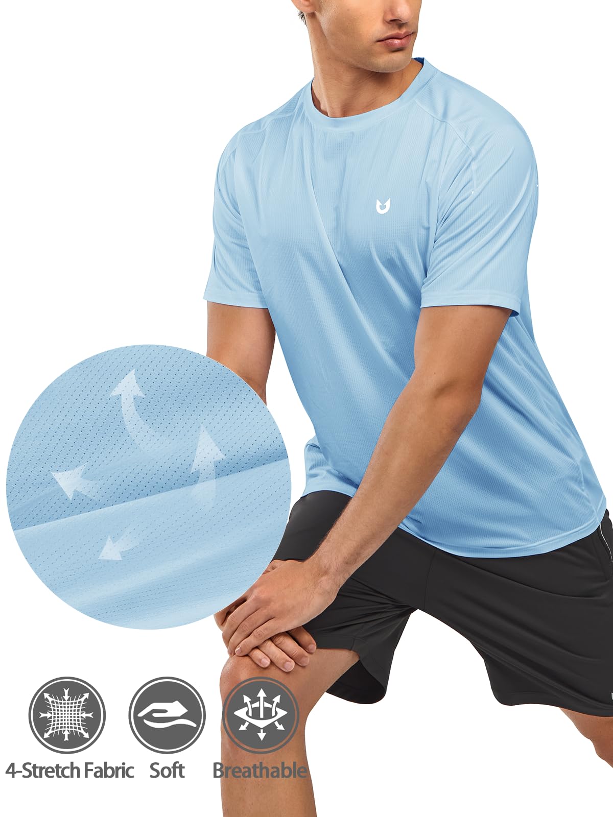 NORTHYARD Camisetas Deportivas para Hombre, de Secado rápido, para Entrenamiento, de Manga Corta, para Deportes, Gimnasio, Ropa Deportiva, Celeste, Large