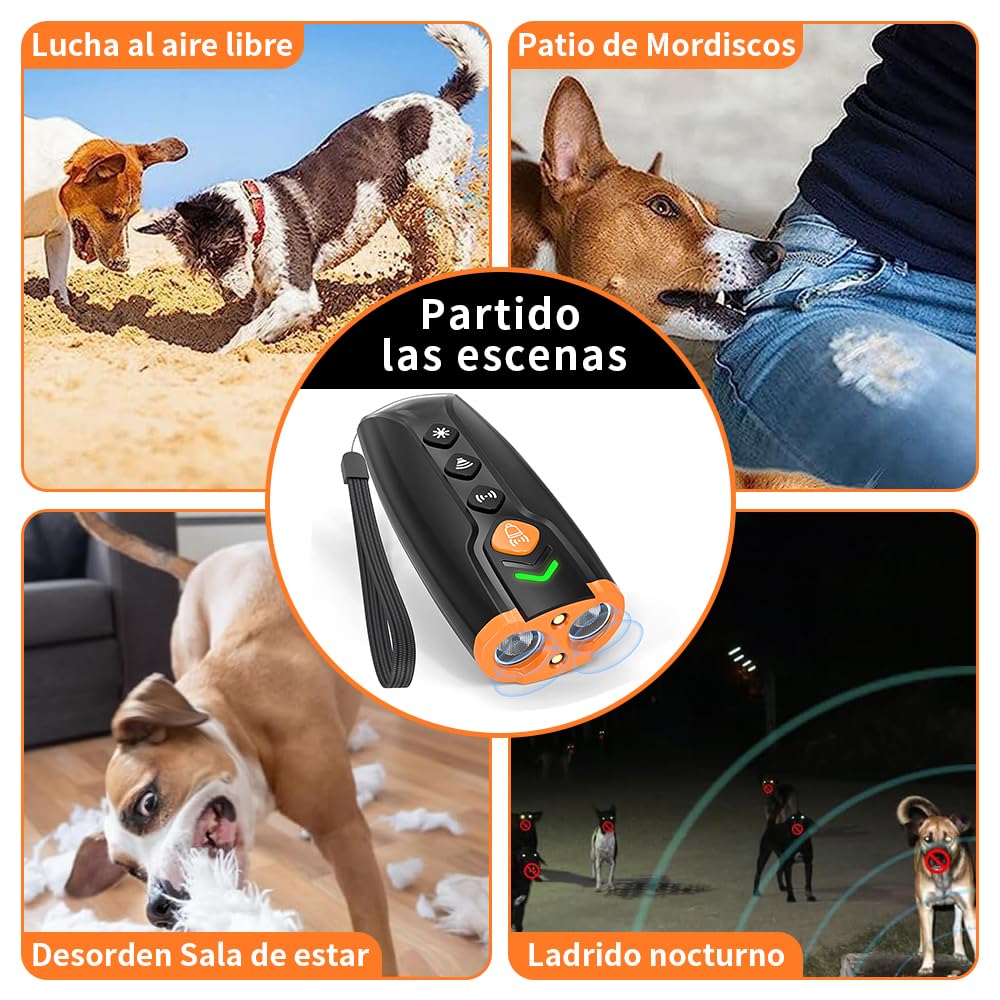 Ahuyentador De Perros Ultrasónico Con Linterna - 2 Modos, Alcance 30 Pies, Para Adiestrar Y Reducir Ladridos En Interior/exterior