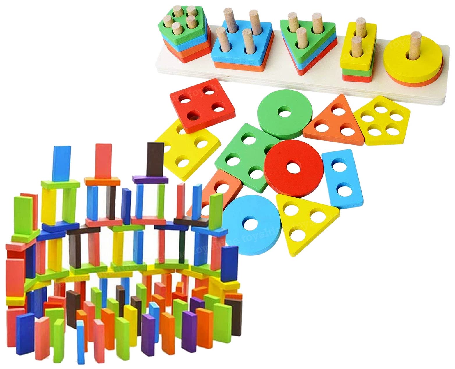Toyshine Pack of 2 Wooden Combo - Column Blocks and Colorful 120 pcs Domino | Play Montessori Toys for Kids for Girls Boys (B0BW9GCKTJ) Amazon Price History, Amazon Price Tracker