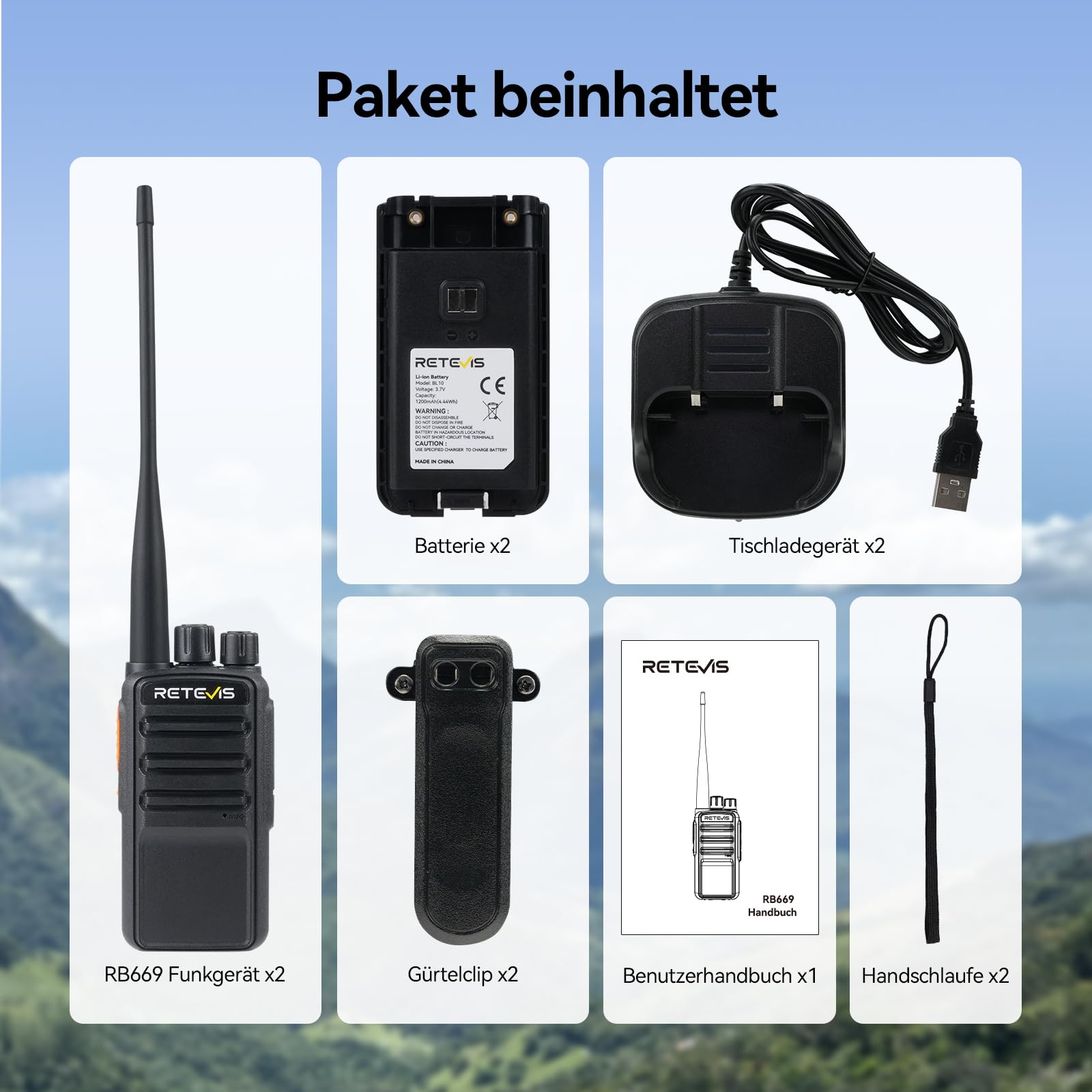 Retevis RB669 Freenet Funkgeräte, 6 Freenet Kanäle und 16 PMR446 (1 Paar)