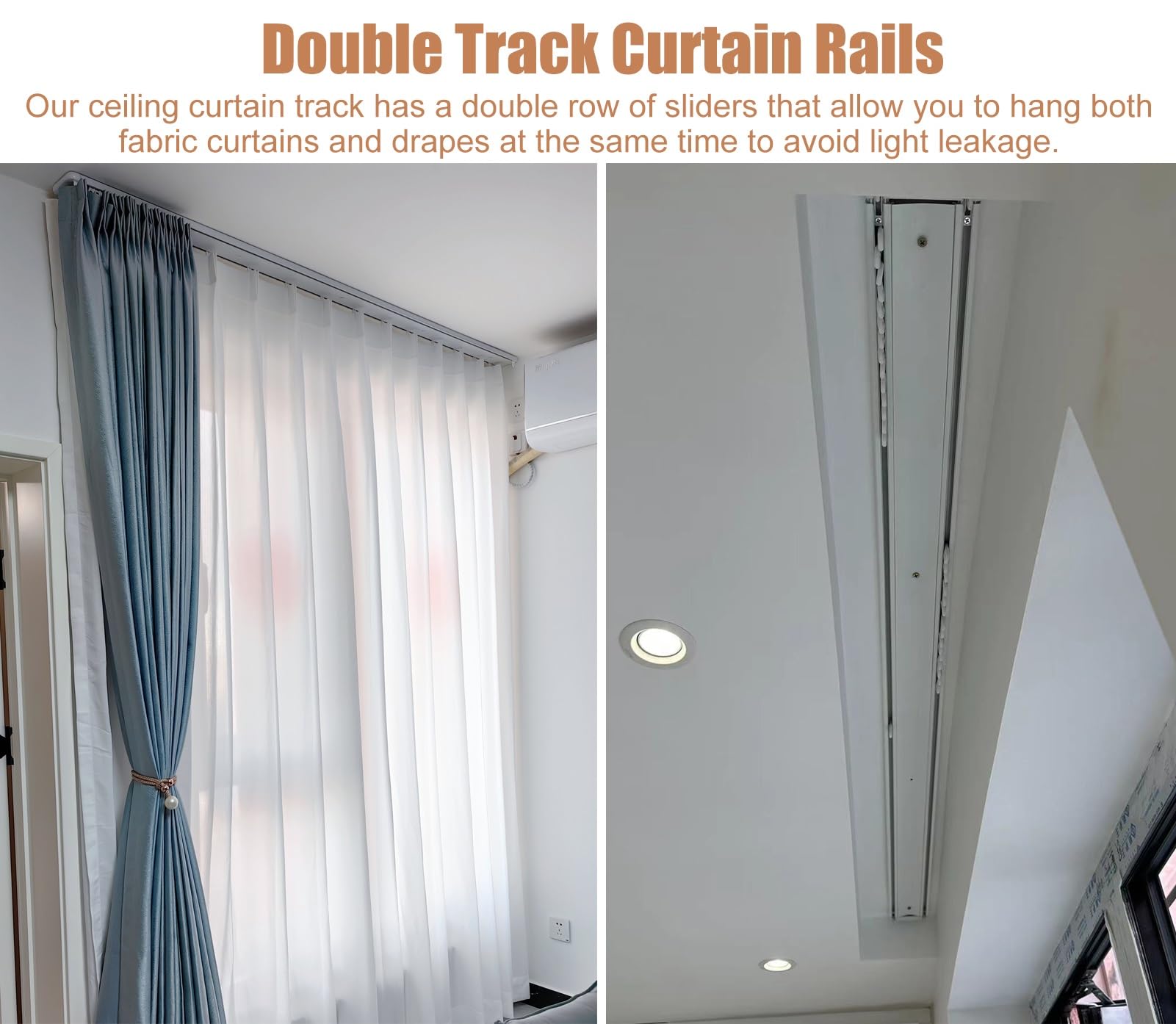 Curtain Conjoined Double Track (3.2-9.8 Ft), Ceiling Mounting Heavy-Duty Curtain Rails For Living Room Bedroom Room Divider(White,2.40 M/7.8ft