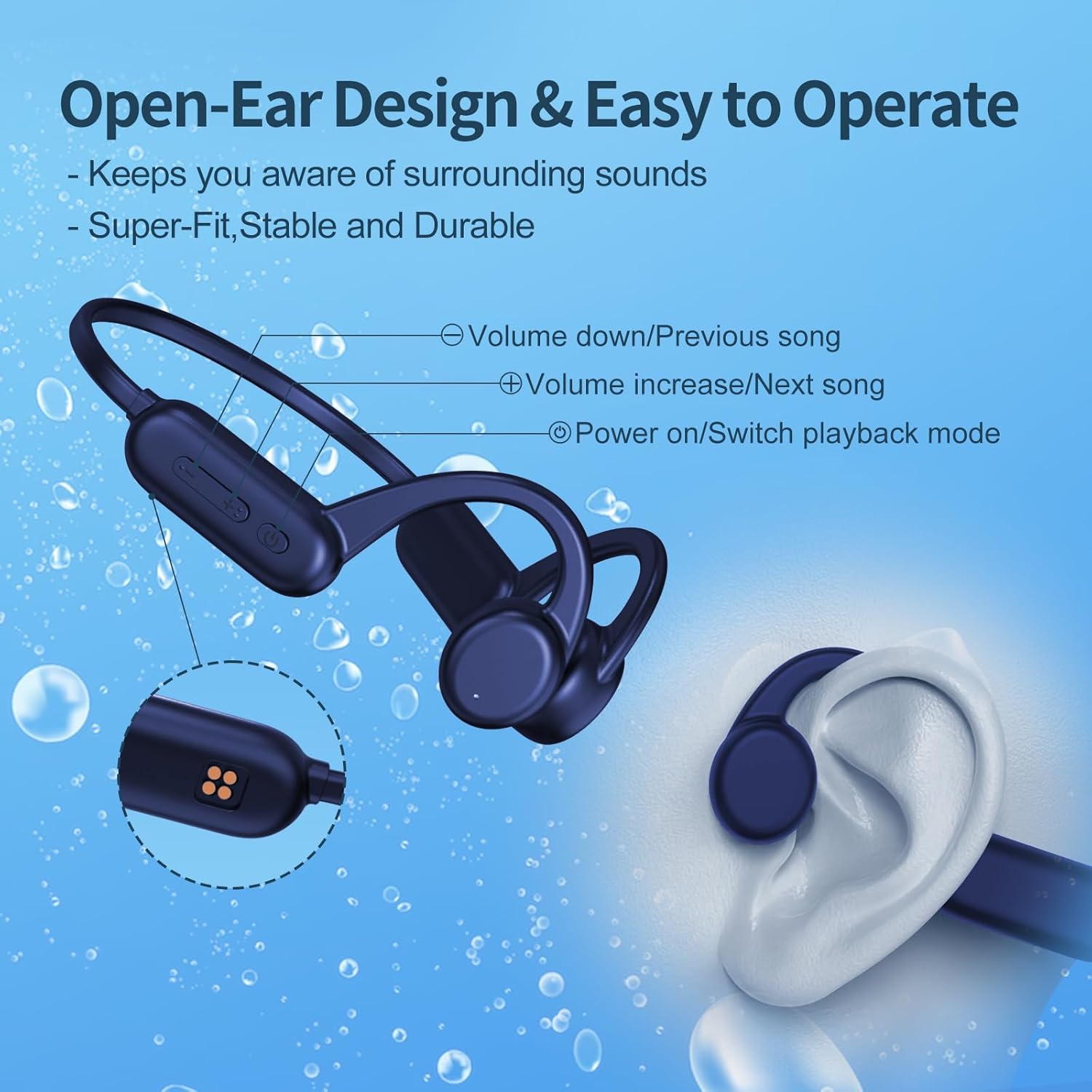 Pinetree Bone Conduction Headphones with Noise-Canceling MIC, IPX8 Waterproof Bluetooth Headphones, Open Ear Headphones up to 10 Hours of Music and Calls, Wireless Headset for Running and Swimming