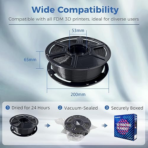 Miniatura 6 de FLASHFORGE ABS Pro Filamento 1.75mm Negro, Carrete de 1kg (2.2lbs) para Impresora 3D - Precisión Dimensional +- 0.02mm, Deformación Térmica Inferior