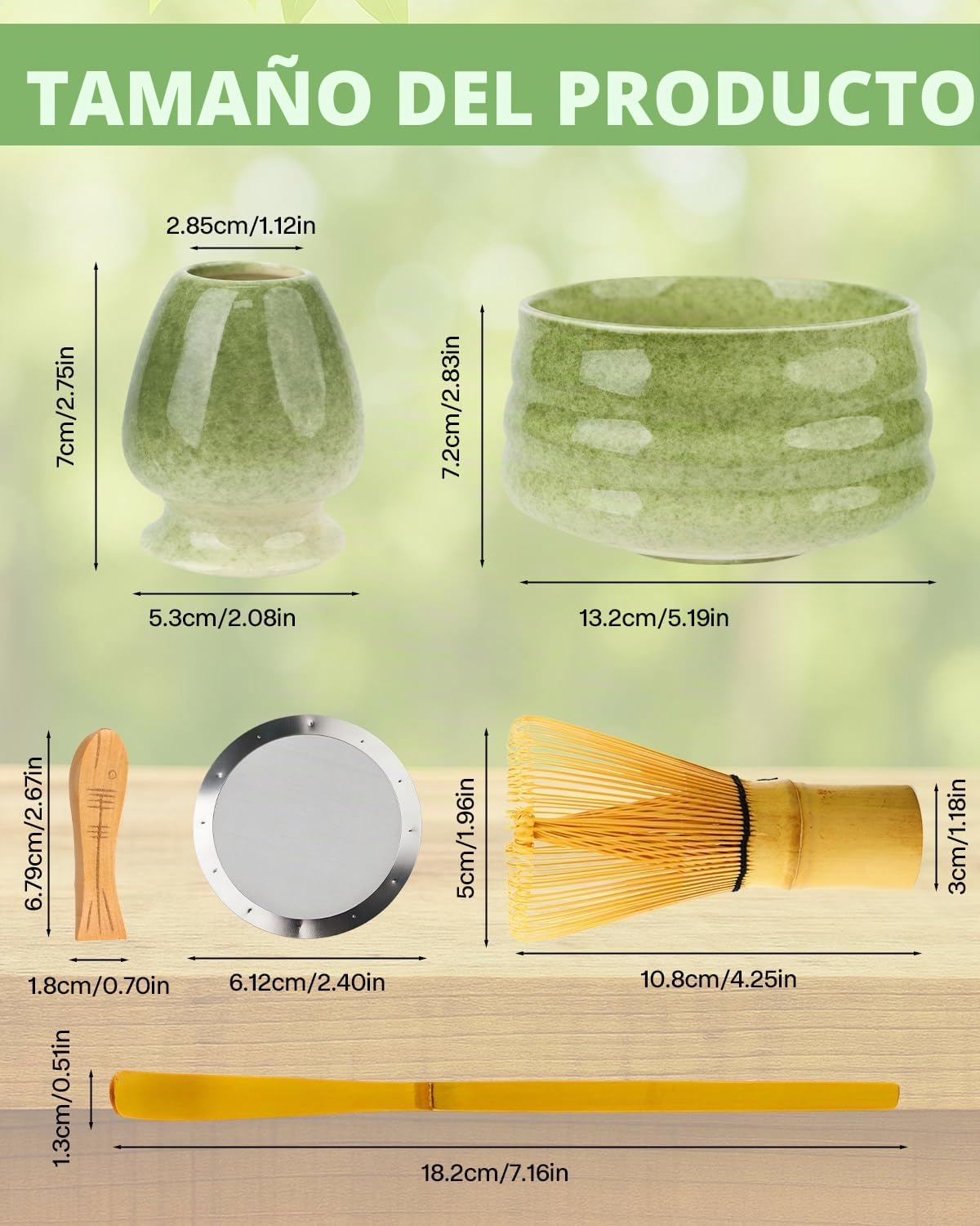 Matcha Kit, 5 Piezas Juego de té Matcha japonés, Cuenco Matcha, Cuchara Tradicional, Contenedor Matcha, Kit de Ceremonia de Matcha Hecho a Mano Para Ceremonia de té japonés Tradicional