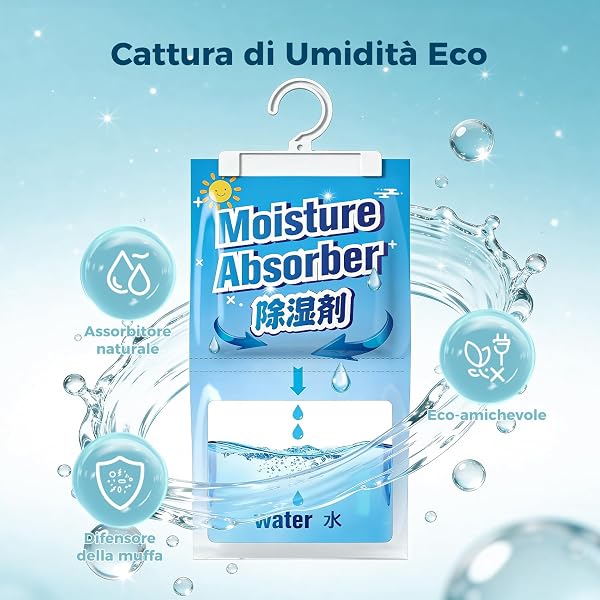 AROEVE Deumidificatore, 10 Confezioni x 150g Assorbitore di Umidità a Sospensione, Capacità 500 ml, Sacchetti Deumidificanti Antigoccia, Elimina gli Odori per Armadi, Credenze, Camere da Letto, Bagni - 2