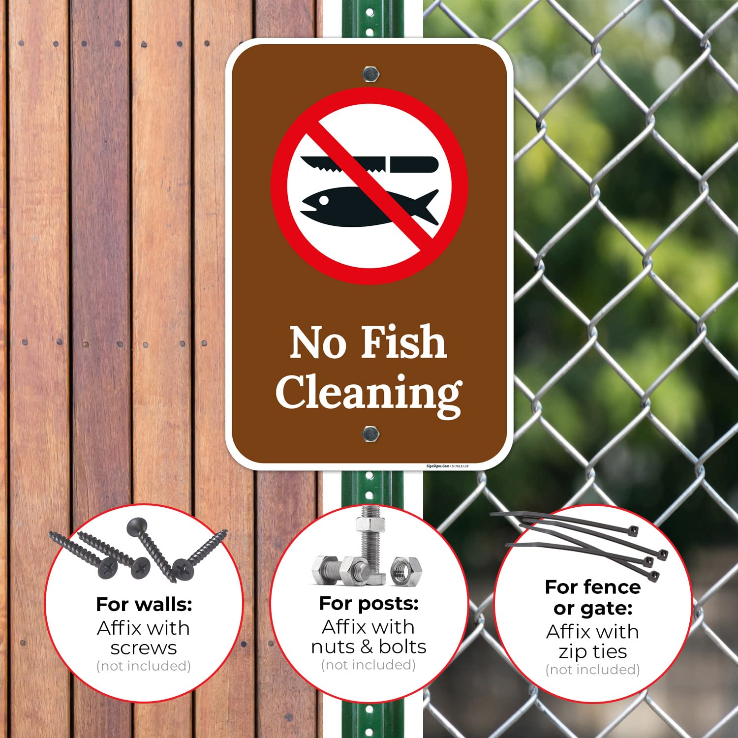 No Fish Cleaning Sign, 12x18 Inches, Rust Free .063 Aluminum, Fade Resistant, Made in USA