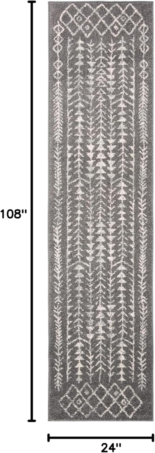 SAFAVIEH Tulum Collection Runner Rug - 2' x 9', Dark Grey & Ivory, Moroccan Boho Distressed Design, Non-Shedding & Easy to Clean, Ideal for Living Room, Hallway, Foyer, Entryway, Bedroom (TUL262F)