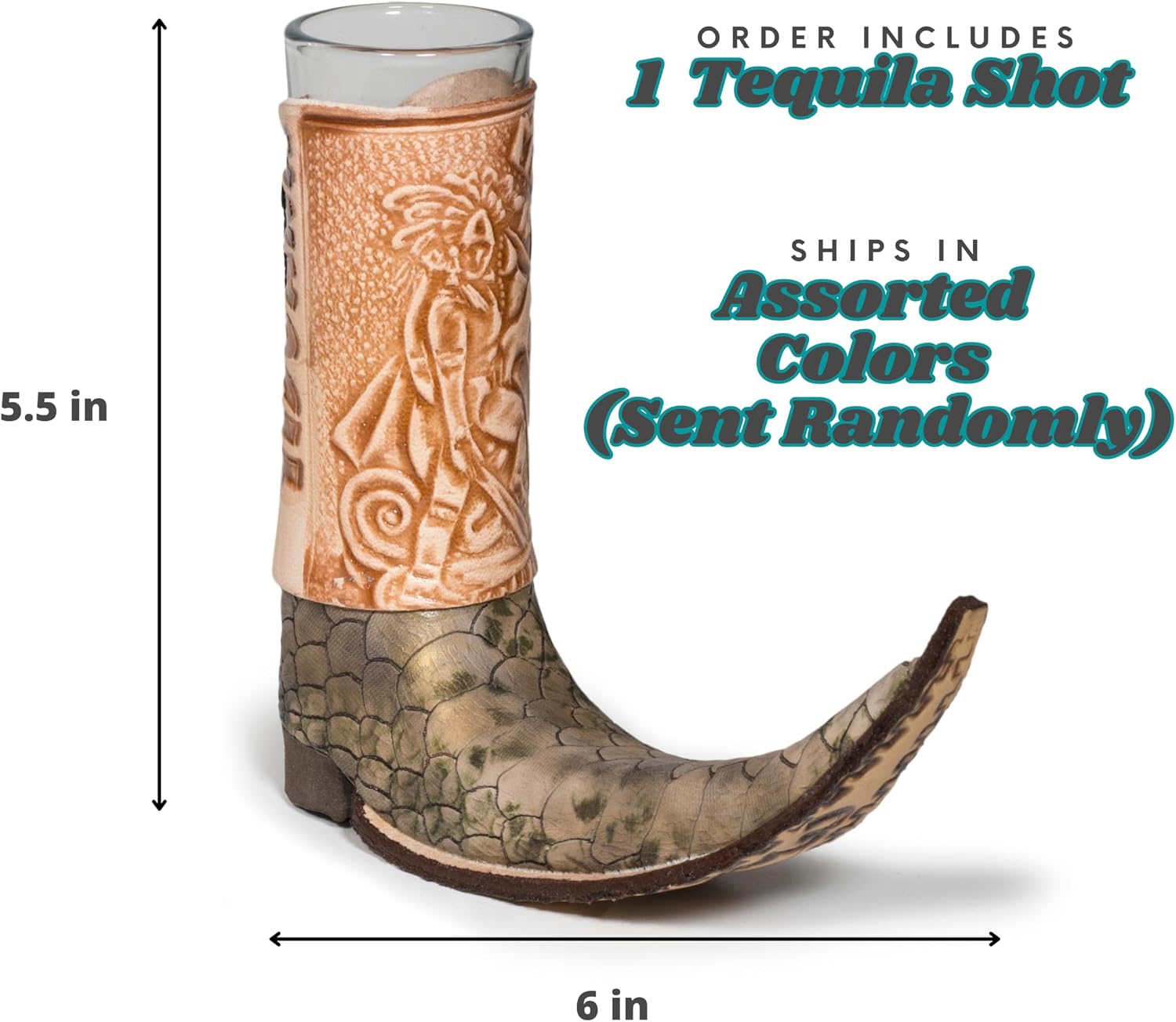 Mexican Leather Mini Boot Drink Shot - Original Artisan Bota Tribalera para Tequila - 1 Tequila Shot (Assorted Colors)