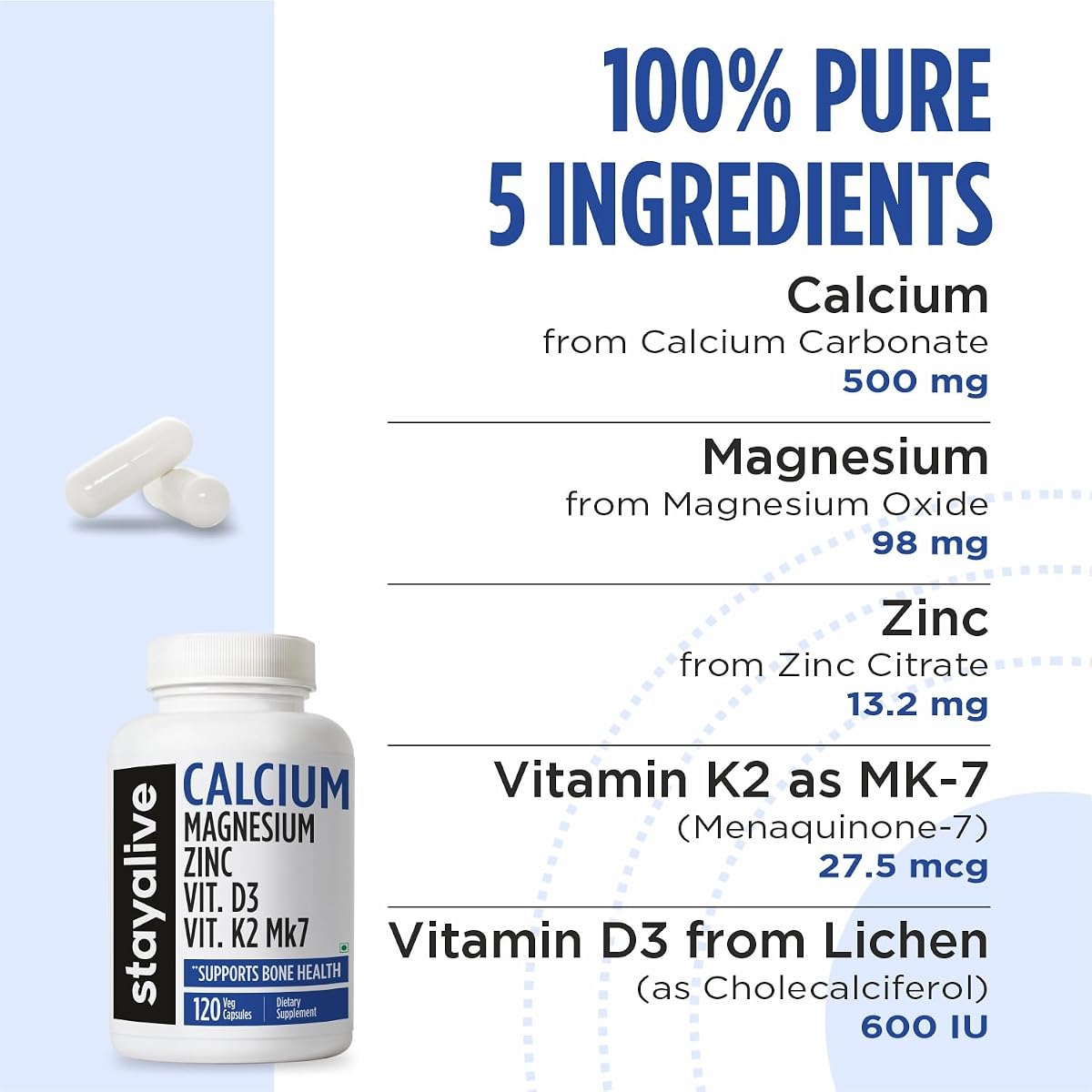 STAY ALIVE Calcium Magnesium Zinc Vitamin D3 K2 | Bone & Joint Health