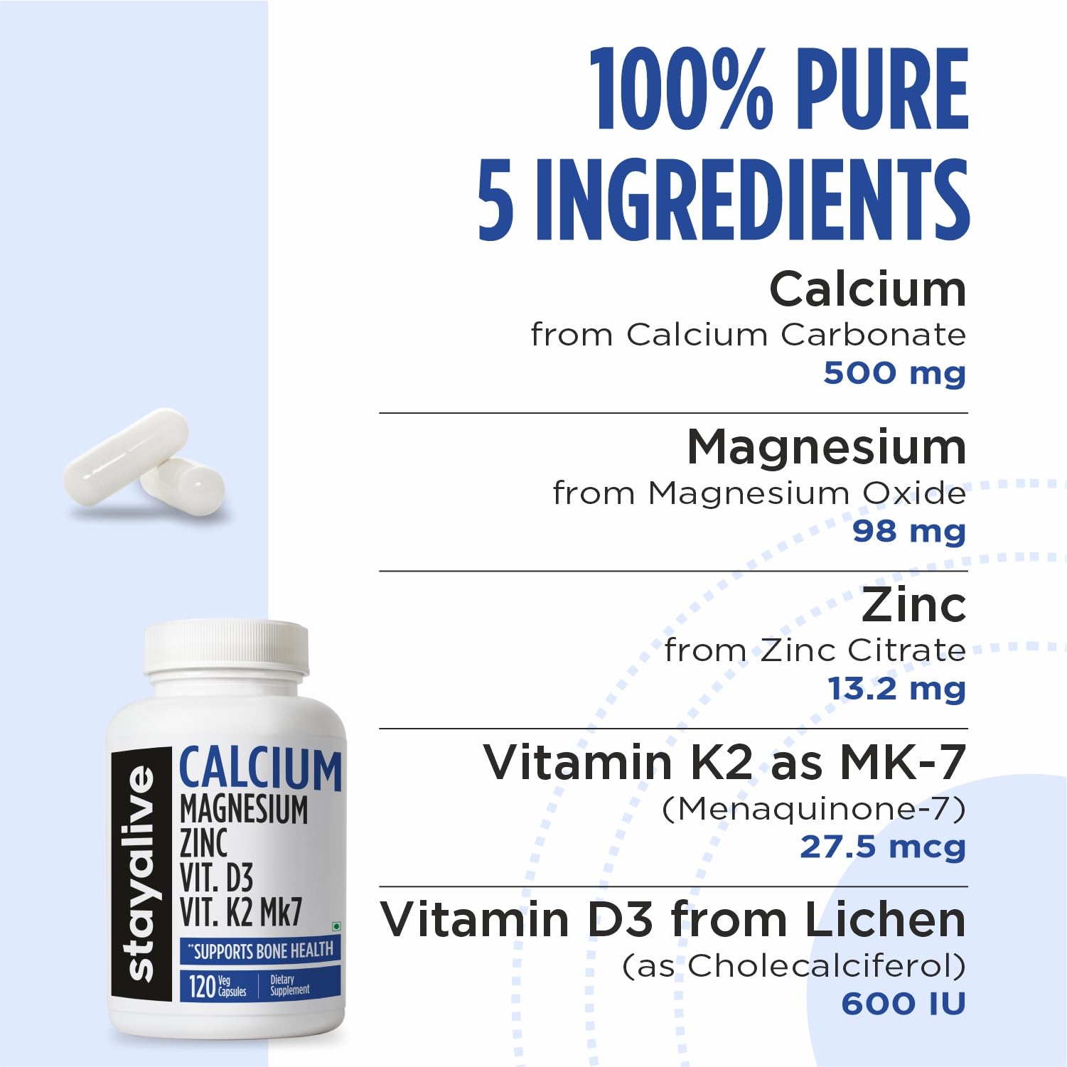 STAY ALIVE Calcium Magnesium Zinc Vitamin D3 K2 | Bone & Joint Health