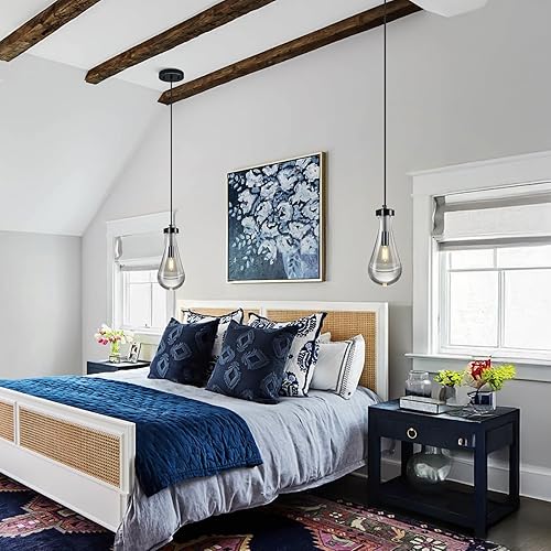 Miniatura 6 de Luces colgantes de gota de lluvia, para isla de cocina, lágrima, lámparas colgantes negras, lámparas colgantes de vidrio sólido transparente,