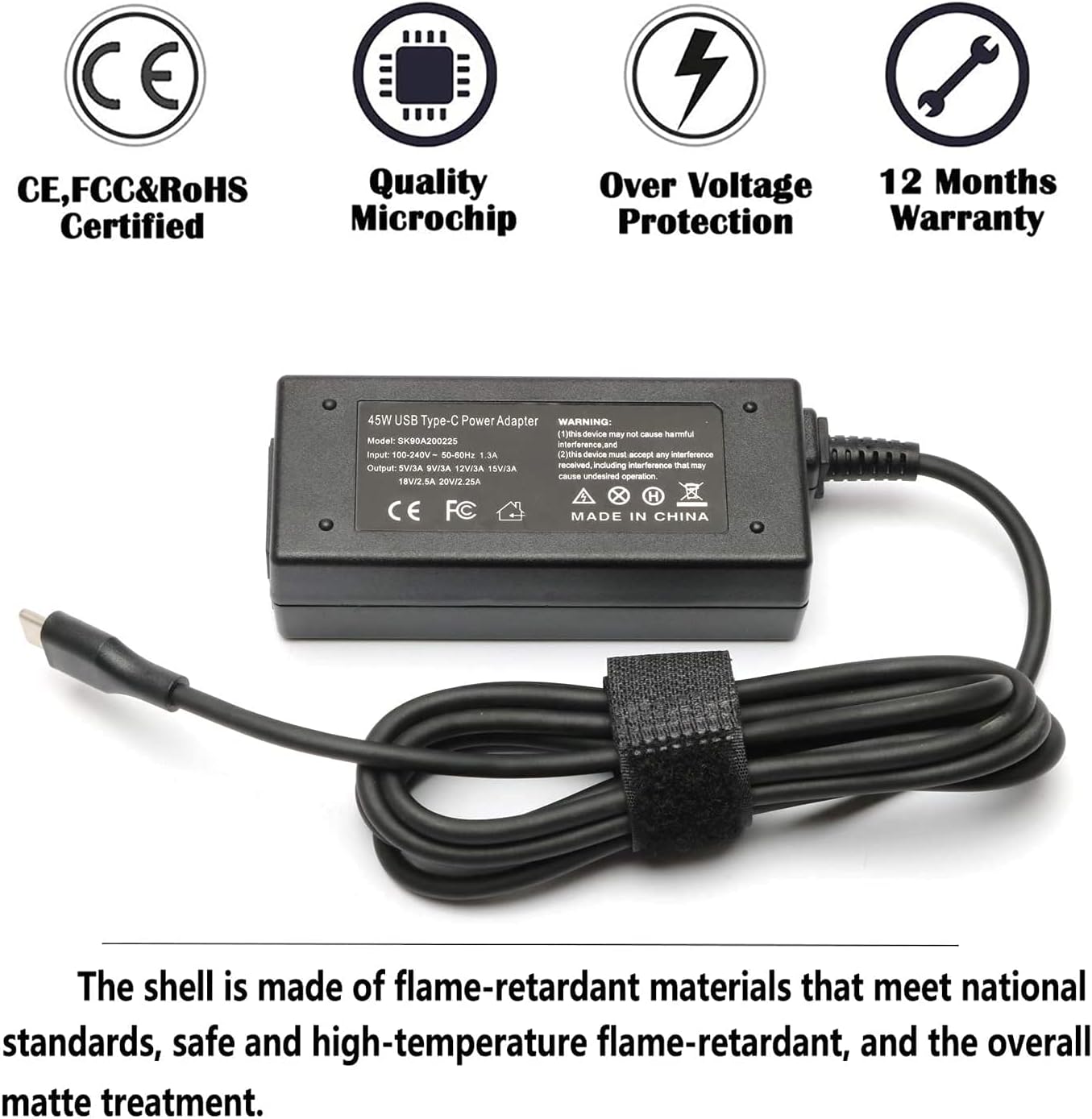 45W USB C Laptop Charger Compatible with HP Chromebook X360 14 14-ca051wm 14-ca052wm 14-ca091wm ca061dx 14-ca0061dx 14-ca060nr 14-ca020nr 14-ca043cl AC Adapter Power Cord thumbnail