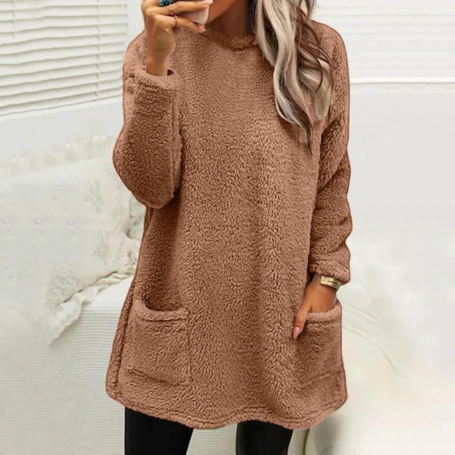 Teacher Sweaters for Women, Turtleneck Long Sleeve Chunky Knit Fall Winter Retro Printed Loose Sweaters Square Neck Pullover Sweater Lightweight Work Clothes (S, Brown)