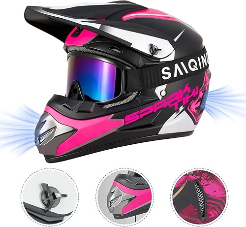 Miniatura 3 de Casco de motocross juvenil, casco de motocicleta ATV, cascos de motocross para exteriores, aprobado por DOT, cascos todoterreno con guantes, gafas,