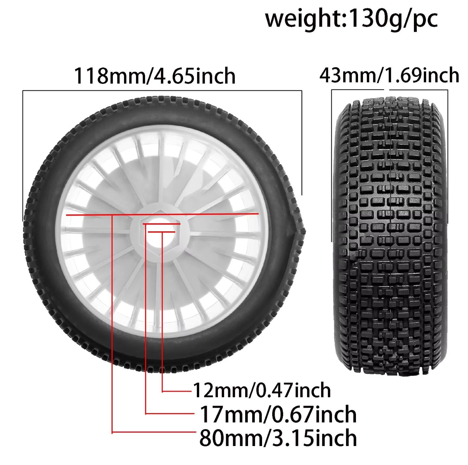 Per Arrma Per Talion 6S Per BLX Per Typhon 3S Per Redcat Per Team Per Losi Per HPI Per Kyosho Per Hobao 1/8 Pneumatici Ruote 4 Pezzi Esagonali 17mm Rc Accessori Giocattoli Rc