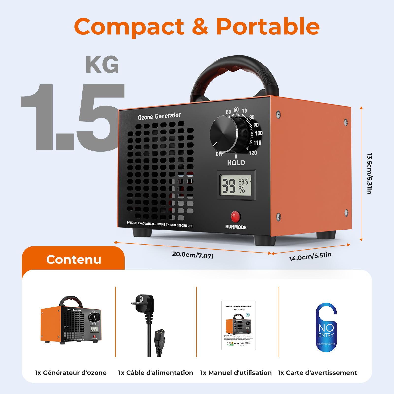Générateur d'Ozone 120000mg/h,Purificateur d’Air à Ozone Domestique | Minuterie 2H,Désinfection et Désodorisation,Ozone Generator Portable pour Maison,Bureau,Salle de Bain,Cuisine,Jusqu'à 500 m²