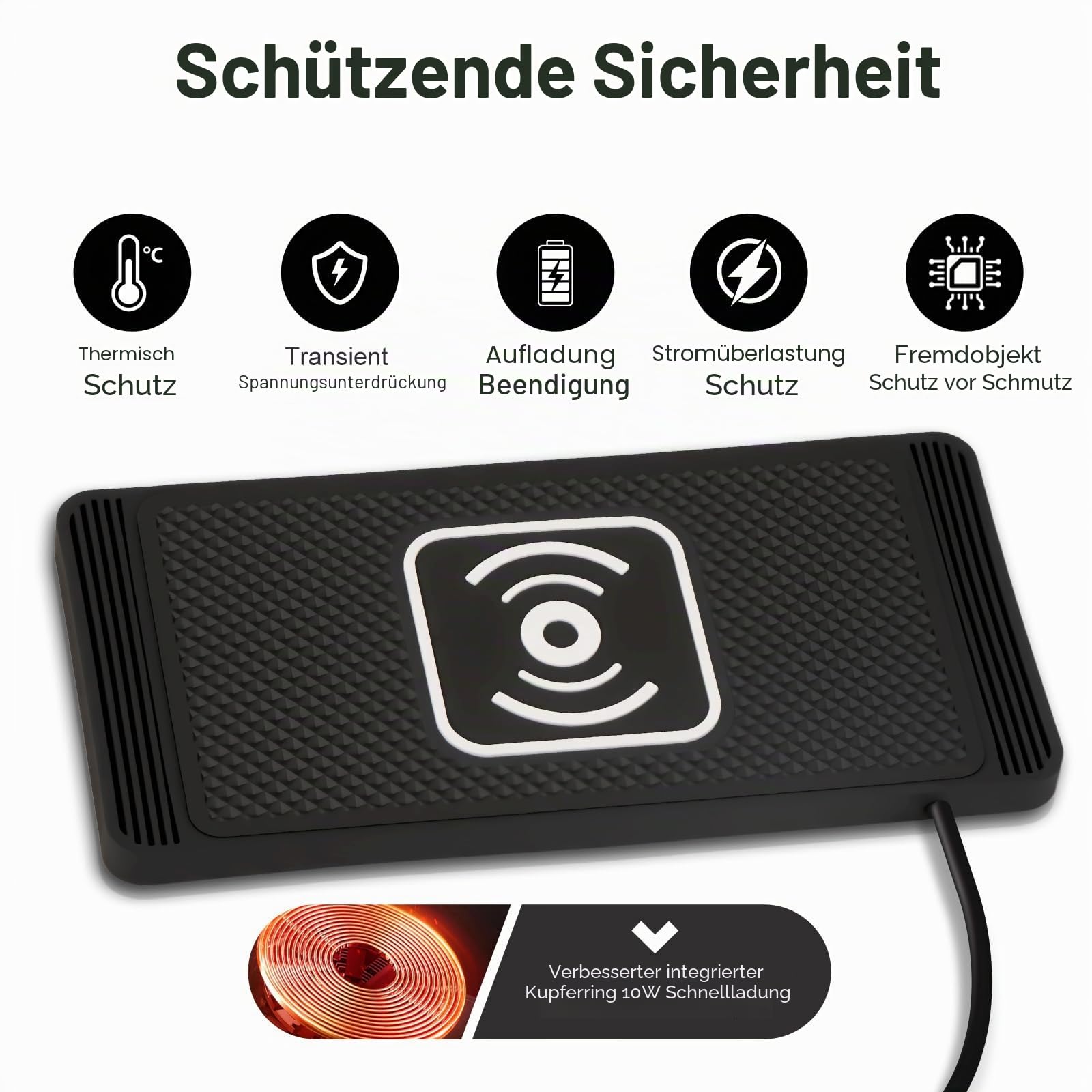 15W Inductive Car Charging Station with 40W Cars Charger Non-Slip Wireless Car Charging Pad Universal Carr Charger für iPhone 17 16 15 14 13 12 SamsungS23 S22 Headphones and Devices (1m Cable)