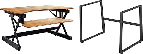 Rocelco Escritorio de pie ajustable de altura grande de 40 pulgadas - Elevador de monitor dual sentado - Estación de trabajo de computadora con