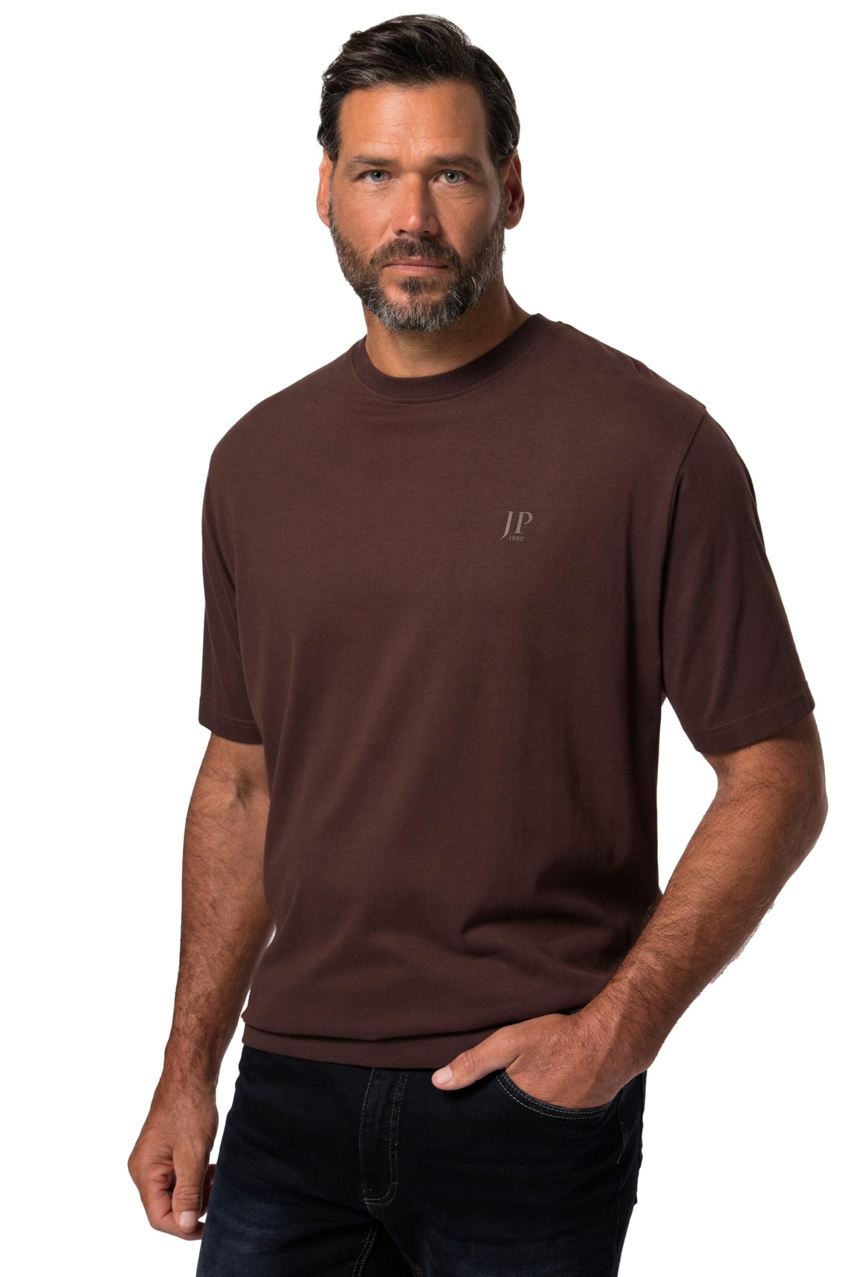 JP 1880 Men's Large Sizes Plus Sizes Menswear L-8XL T-Shirt, Belly Fit, Basic, Half Sleeve, XXL to 10XL, 712616, Dark Brown, 7XL