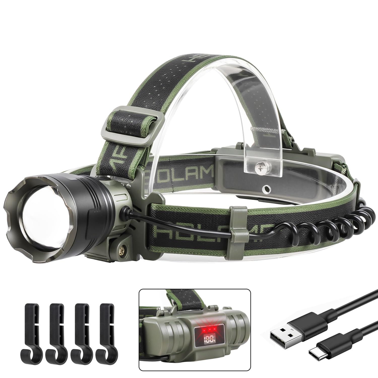 Torcia Frontale LED Ricaricabile con Rossa Avviso e 4 Modalità, 90000 LM Lampada Frontale Ricaricabile 5000mAh, Lampada da testa Leggera Zoomabile IP65 Impermeabile per Campeggio Pesca