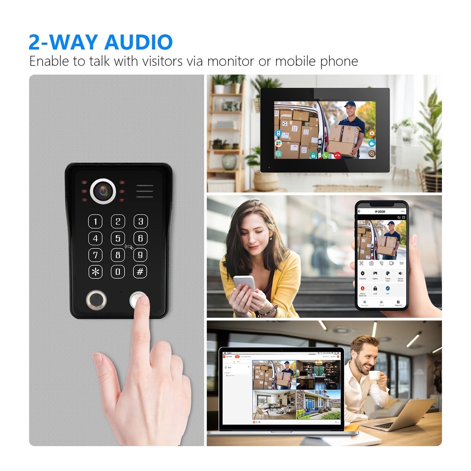 Domowy System Wideo Z Czytnikiem Linii Papilarnych 5 W 1, Odblokowaniem Wideodomofonu, Inteligentnym Monitorem Wi-Fi 1080P, Kamerą Dotykową I Dzwonkiem Instalacja W Mgnieniu Oka(218WS 7INCH)