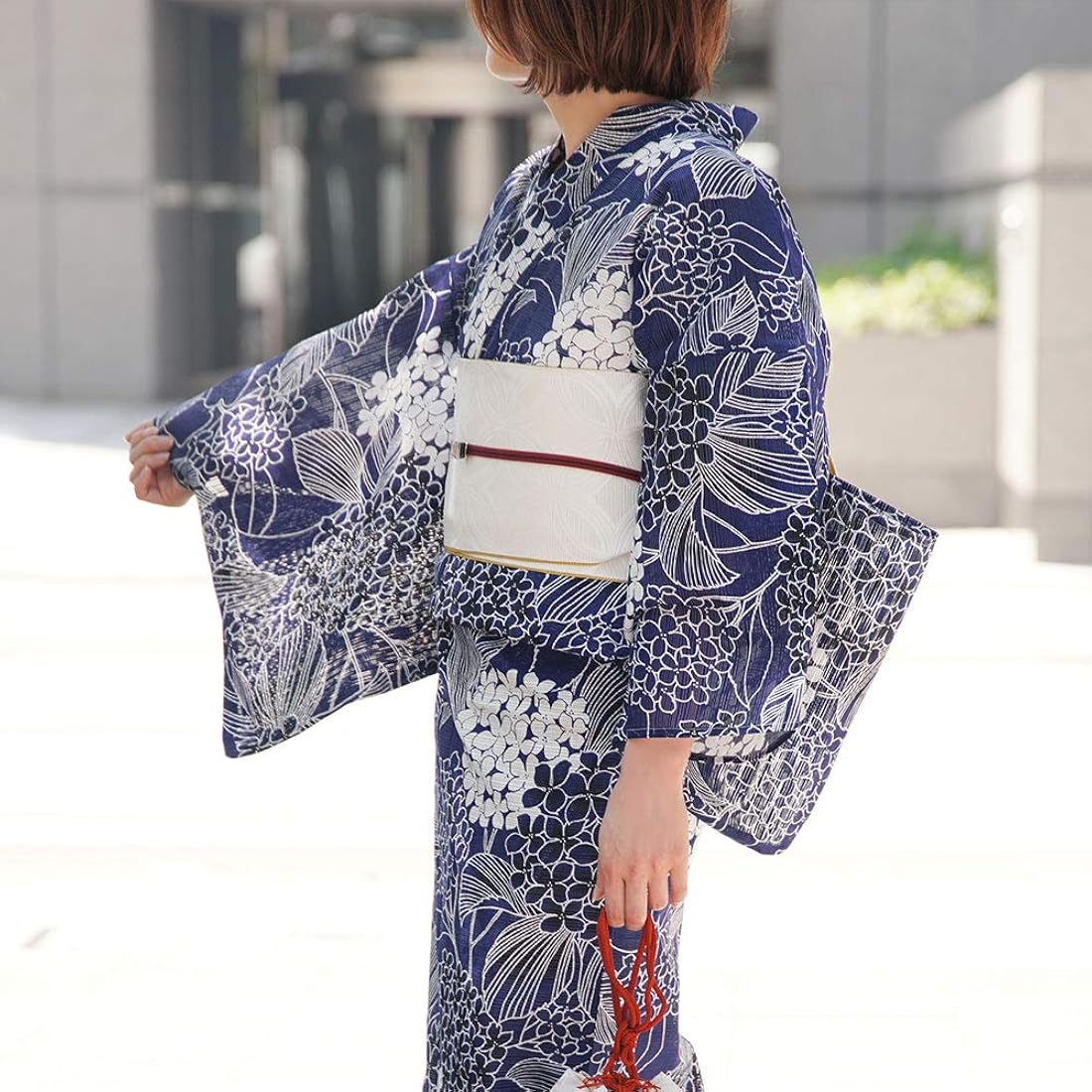 ポスターフレーム 浴衣 綿麻!しじら織 粋な夏着物 浴衣ホワイト縞