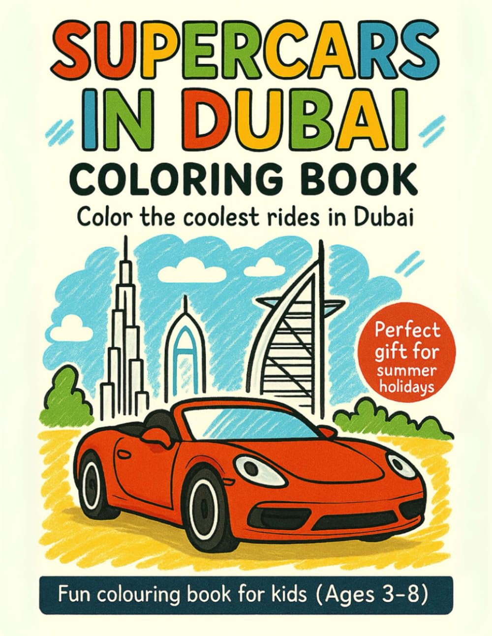 Super Cars in Dubai: Fun coloring book for kids including supercar and popular Dubai locations
