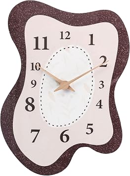 Mid Century Irregular Shape Retro Wall Clock,14 x 10 Inch, Brown