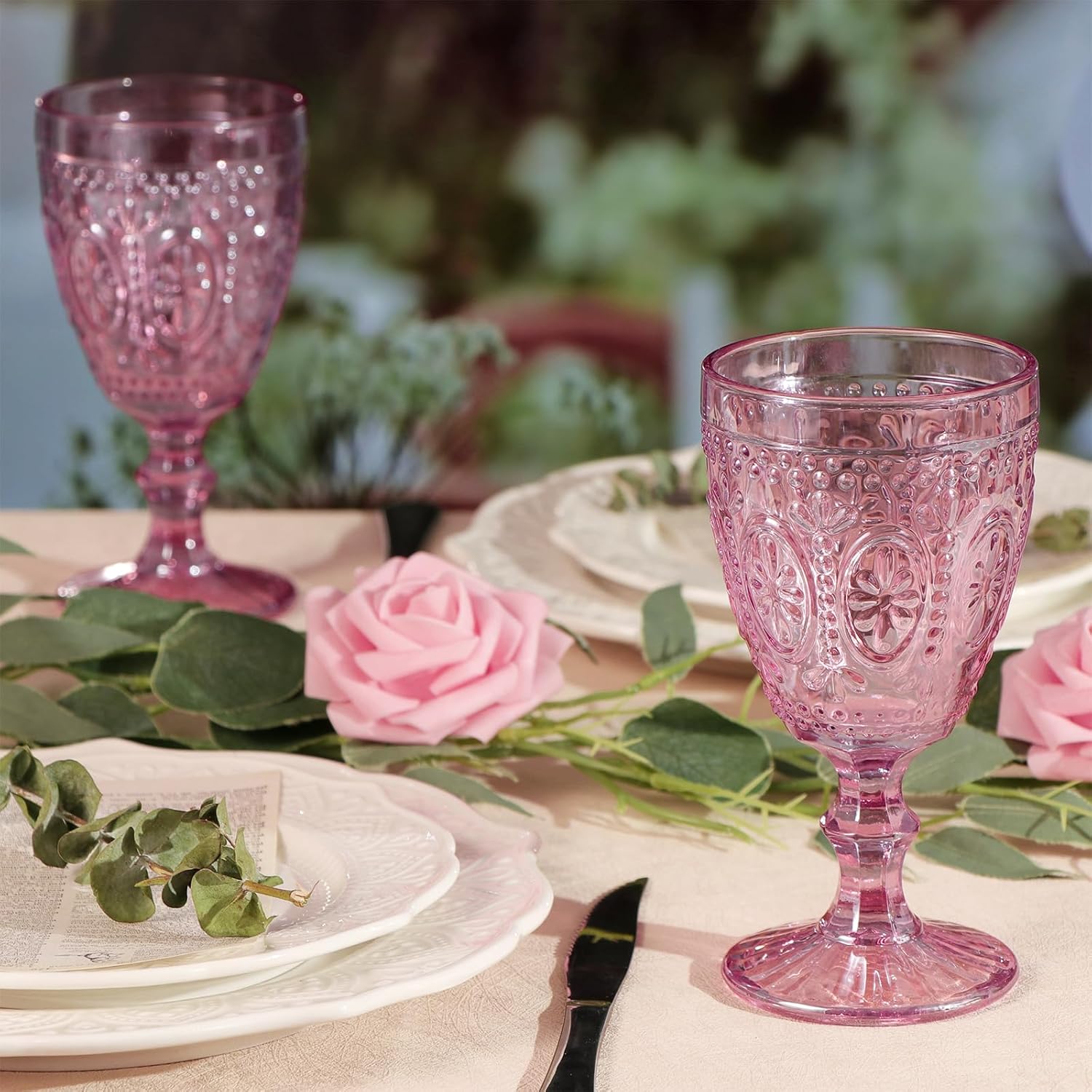 Pink Wine Glasses set of 4, Pink Goblets, Vintage Drinking Glassware, Colored Glassware Set for Party Home Wedding Baby Shower - Image 7