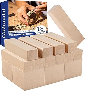 Basswood Carving Blocks, 18 Unfinished Wood Pieces, Whittling Blocks with 2 Sizes