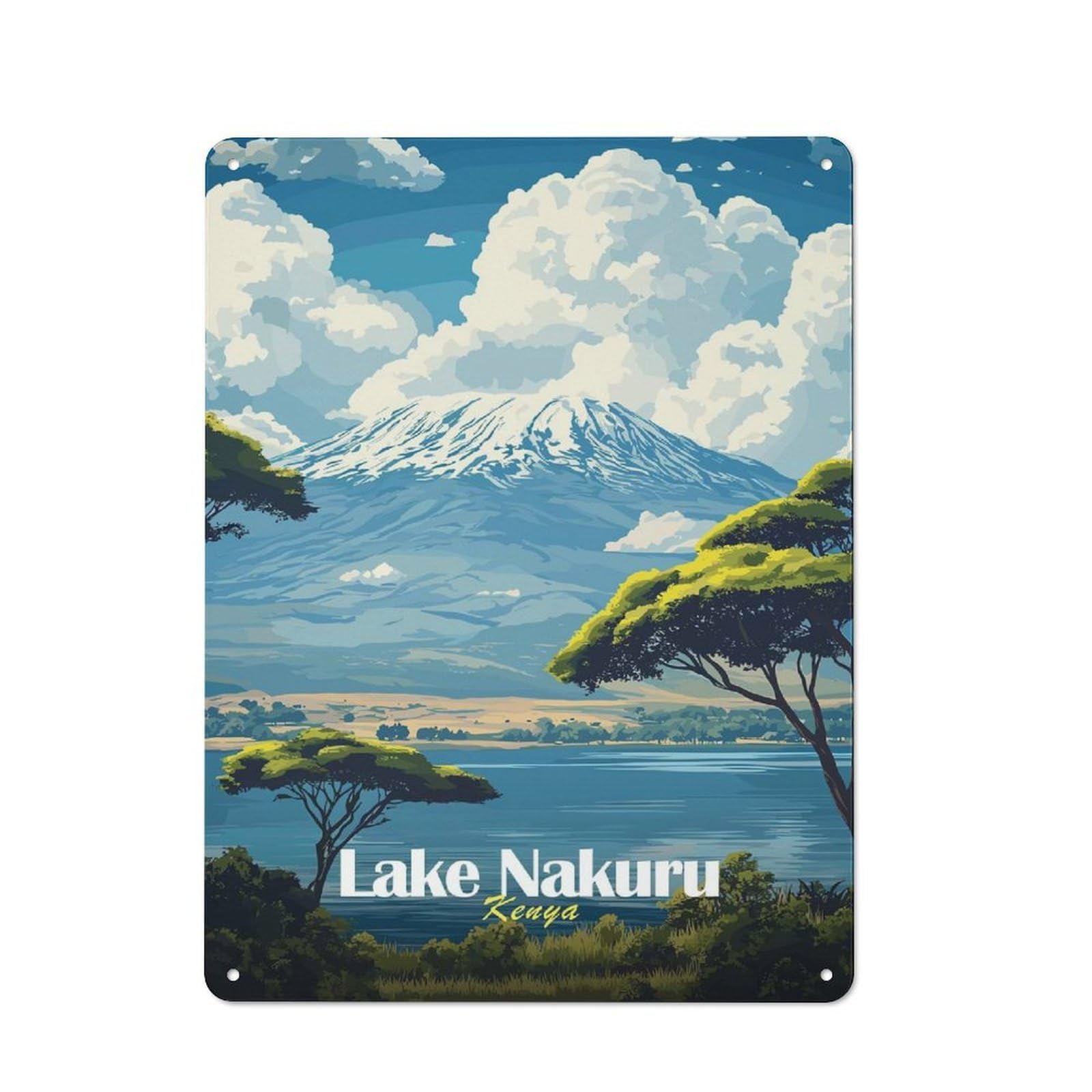 Junmoney Style-11 Rustic Metal Sign 40X30cm Featuring Lake Nakuru, Kenya For Hallway Wall, A Decorative Gift For A Newly Furnished Hallway