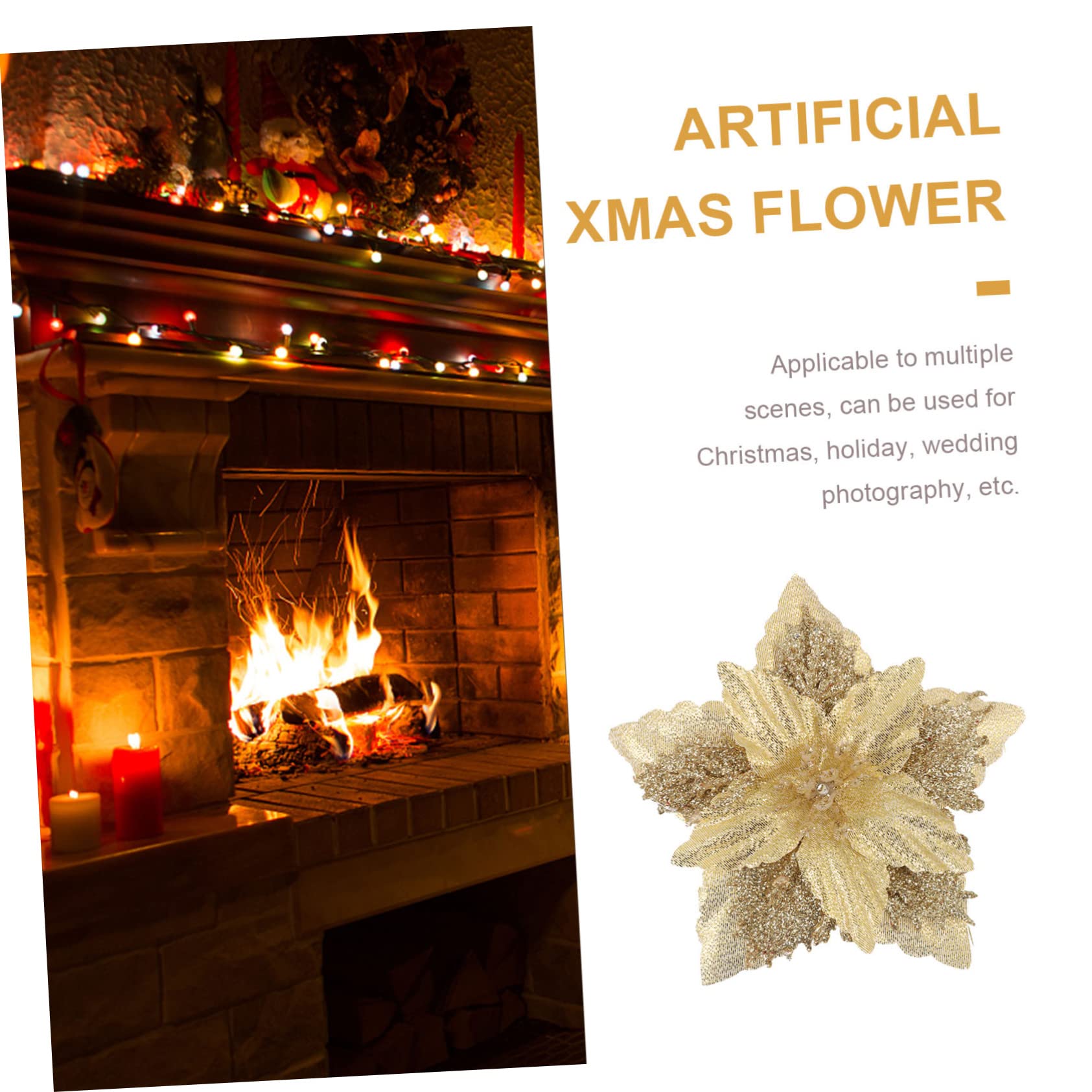 48 pièces Fleur de Noël Poinsettia à Paillettes de Noël Ornement de Fleur de Poinsettia de Vacances Ornement de Couronne de Noël Ornements d'arbre de Noël Poudre de Paillettes Fleurs