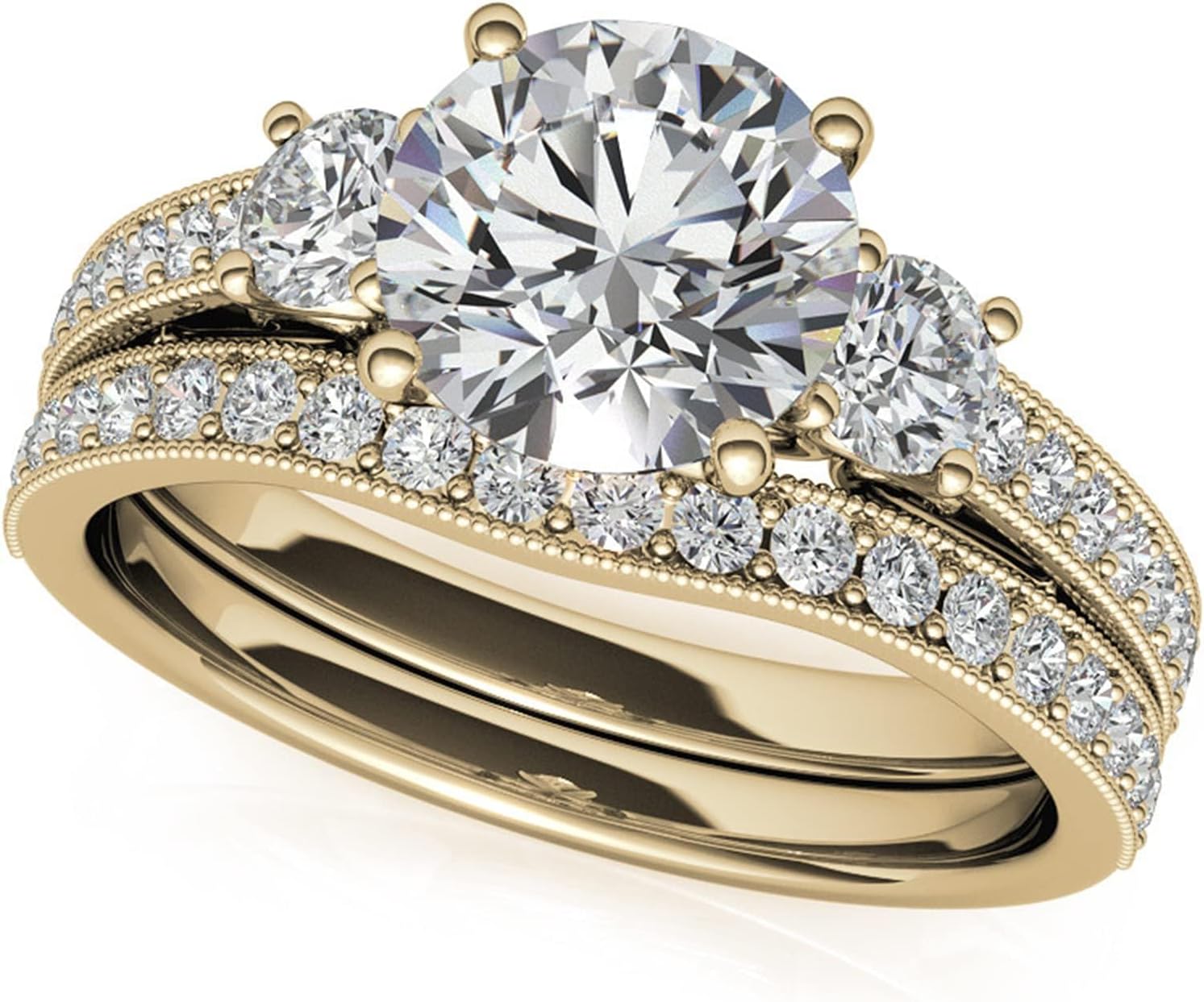 Bridal Set 1-1/3 CT Round-Cut Moissanite Engagement Ring for Women, Wedding Ring Sets 925 Sterling Silver