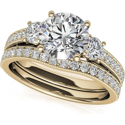 Bridal Set 1-1/3 CT Round-Cut Moissanite Engagement Ring for Women, Wedding Ring Sets 925 Sterling Silver