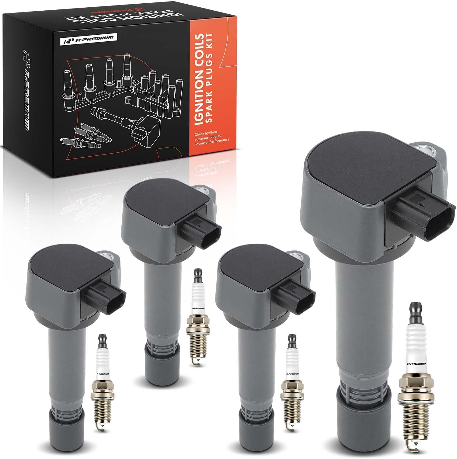 A-Premium Set of 4 Ignition Coil Pack and Iridium Spark Plugs | Compatible with Honda Civic 2006-2011 L4 1.8L