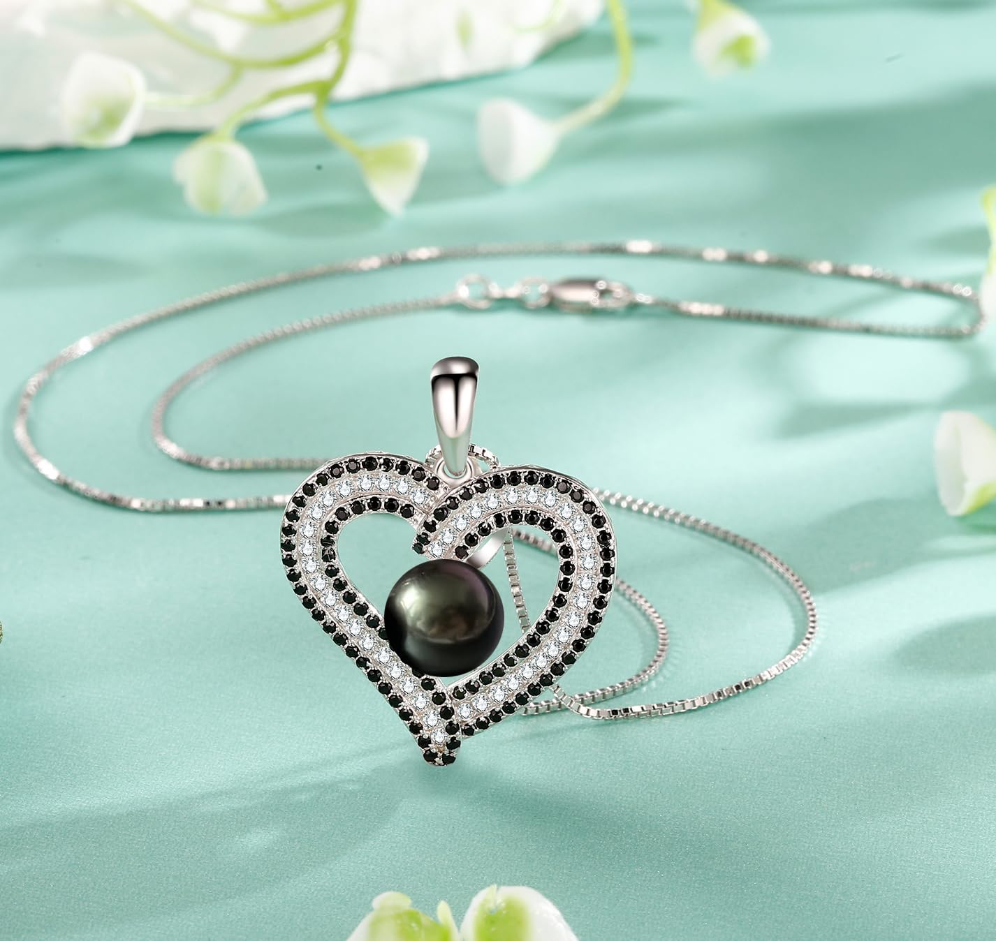 Aniversario Regalos de para mujer collar de corazón de perlas negras de Tahití regalos de cumpleaños Navidad joyería fina regalos para el día de la madre día de San Valentín para ella