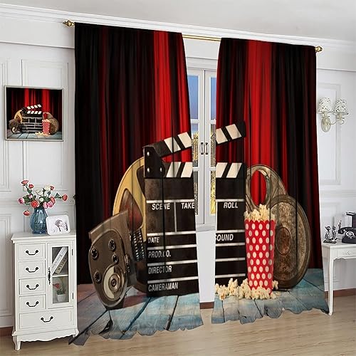 Miniatura 16 de Cortinas opacas para cine en casa, diseño retro moderno, tiras de película de palomitas de maíz para cámara de película, bolsillo para barra,