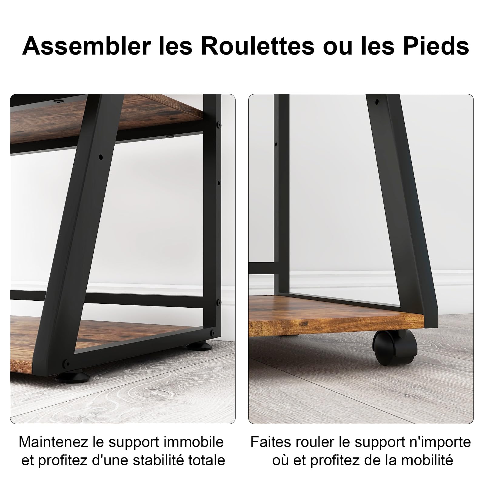 PUNCIA Meuble Imprimante à 3 Niveaux Support Imprimante 3D Caisson Bureau | en Bois Banette de Rangement avec Étagère Réglable Meuble de Rangement avec Roulette pour Bureau à Domicile (Marron)