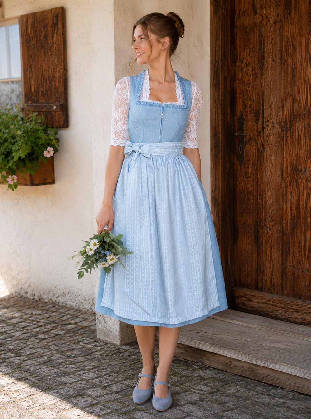 Alpenmärchen Midi Dirndl aus Exklusiver Kollektion inkl. Schürze Gr.32-54 - ALM1065