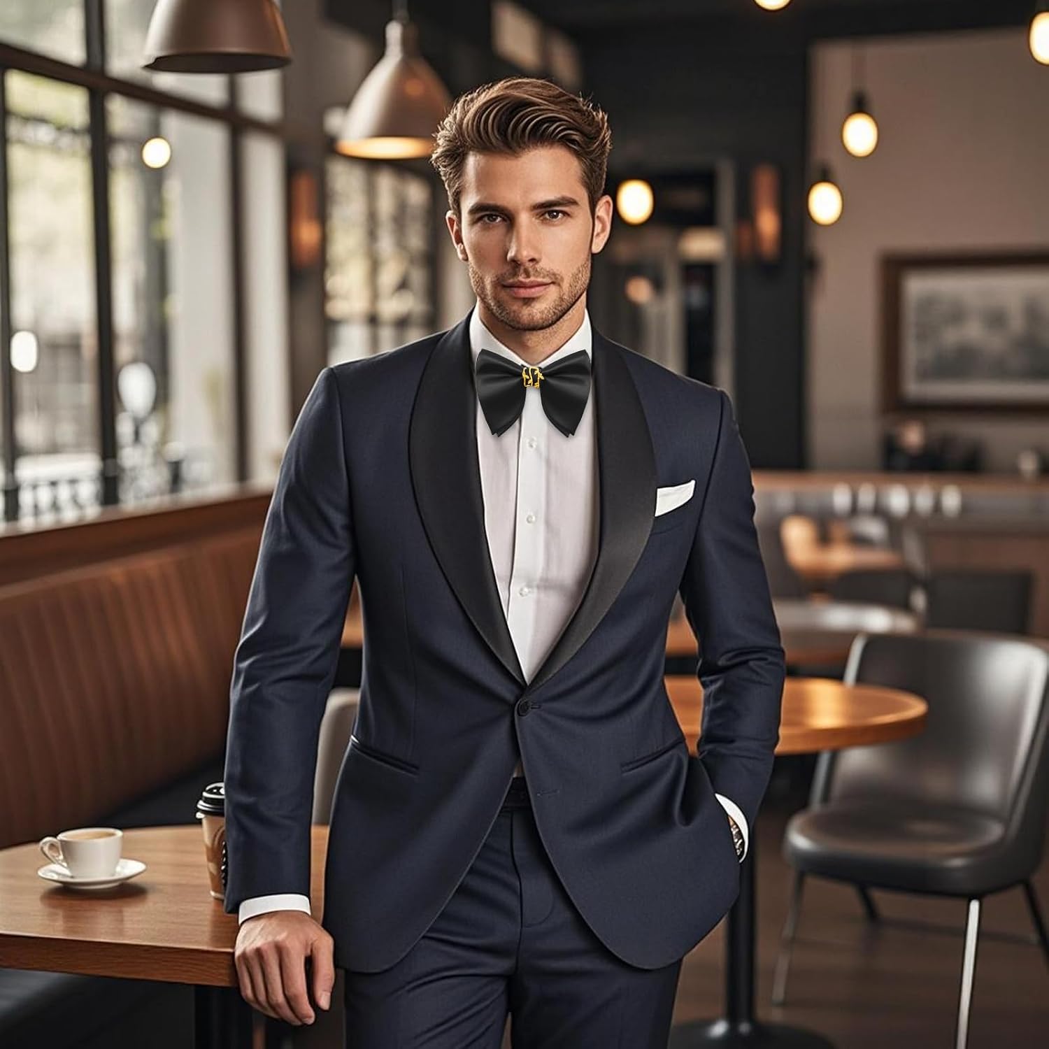 Oversized Mens Bow Tie, Pre-tied Bowties Men Tuxedo Men's Bow Ties with Metal Decoration for Business Banquet Daily