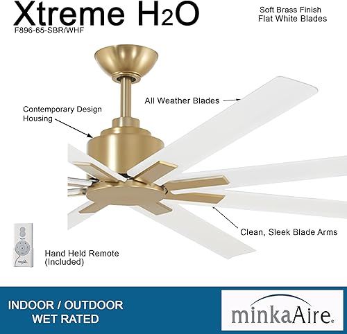Miniatura 2 de MINKA-AIRE F896-65-SBRWHF Xtreme H2O Ventilador de techo para exteriores de 65 pulgadas con motor de CC en acabado de latón suave con cuchillas