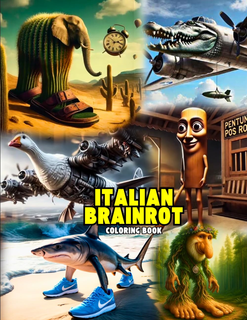 Italian Brainrot Coloring Book: Funny Viral & Weird Animals Coloring illustrations for kids and adults
