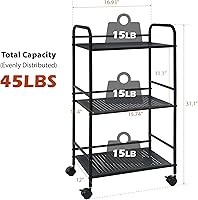 Vista 6 de SunnyPoint Carrito utilitario con ruedas de 3 niveles, organizador de almacenamiento de metal con ruedas, carrito de cocina móvil, organizador
