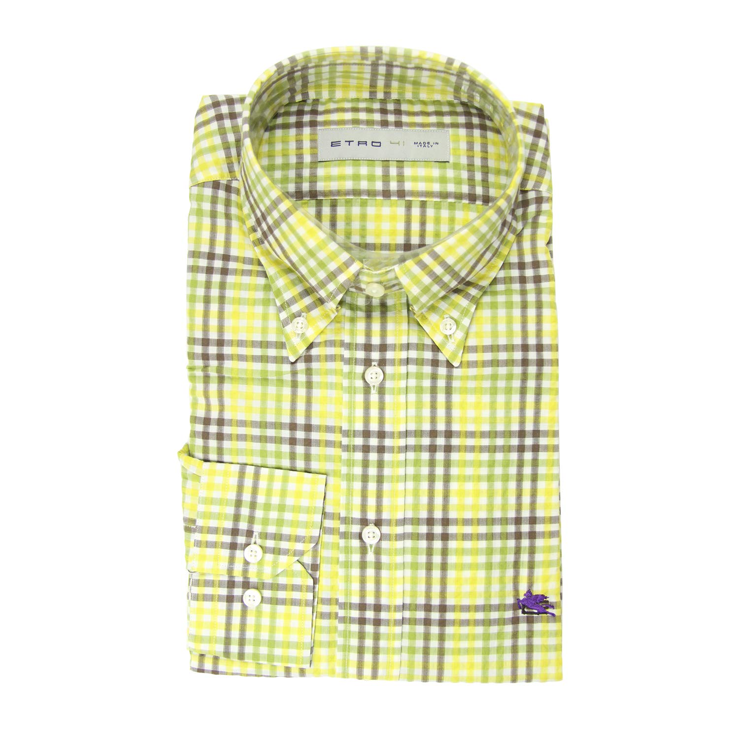 ETRO Checkered Button Down Button-Down Collar Cotton Slim Fit Dress Shirt
