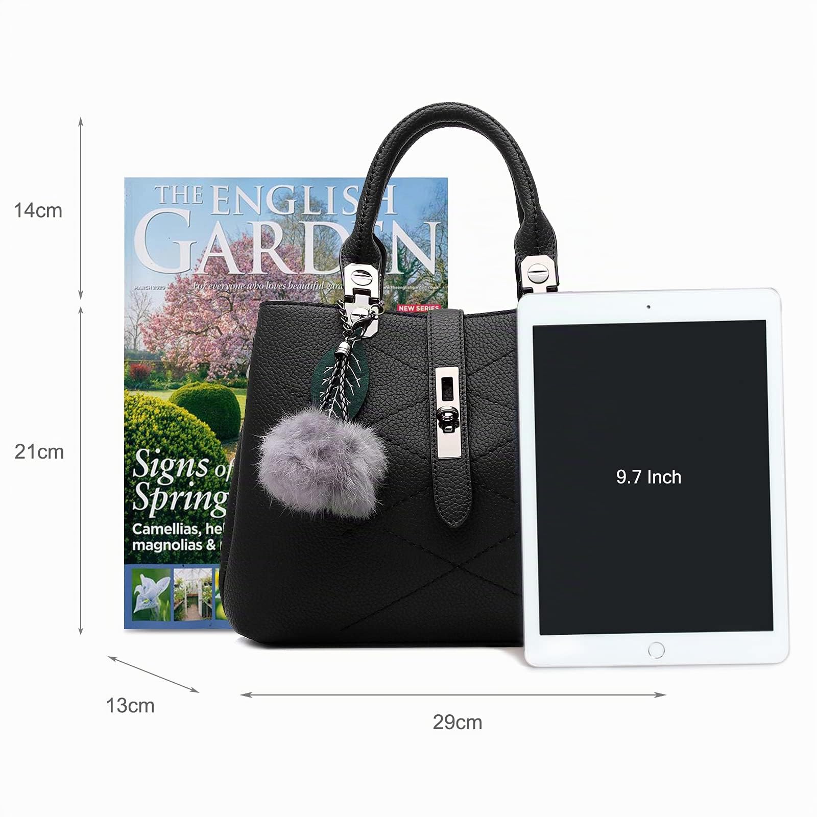 Nicole & Doris 2026 - Bolso de Mano para Mujer, Bolso de Mano, Estilo Bandolera, Bolso de Hombro Elegante, para Mujer, Bolsa de asa Superior con Pom Poms