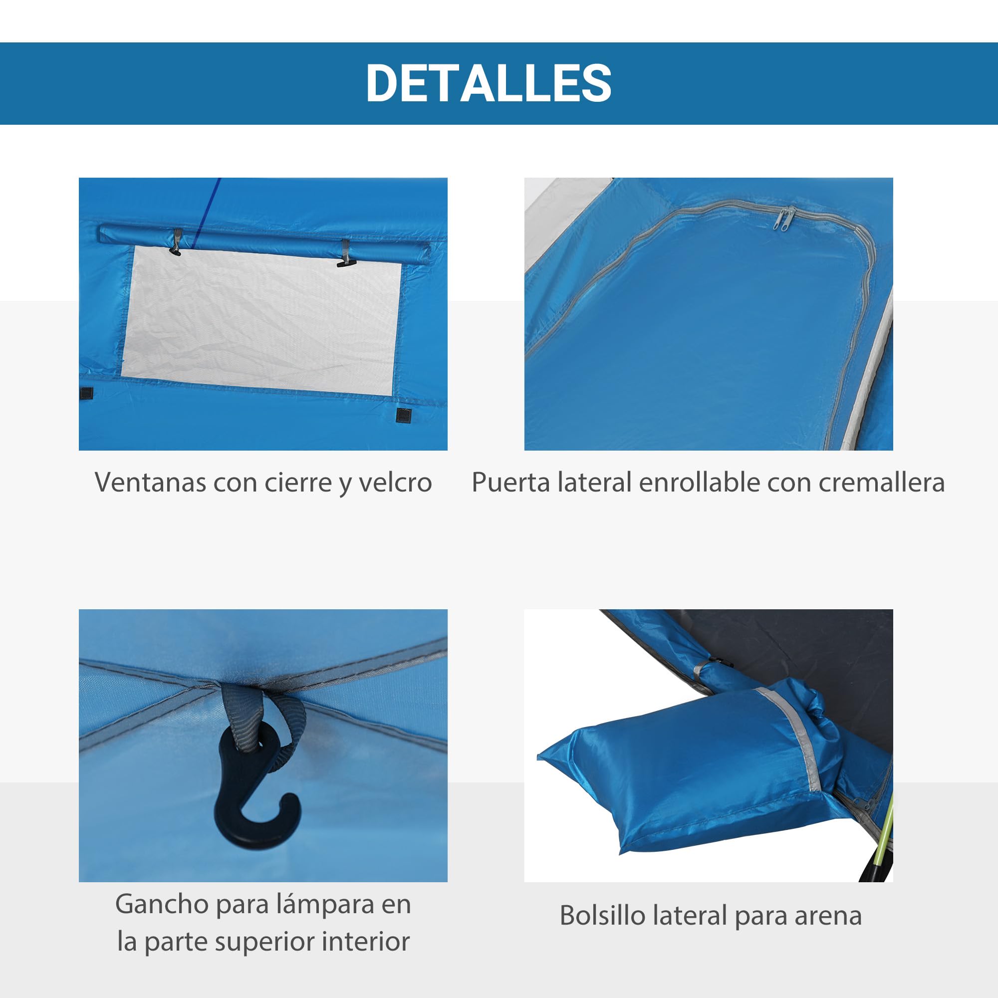 Outsunny Tienda de Playa Plegable Carpa de Playa Pop-up para 1-2 Personas con Protección UV Impermeable Bolsa de Transporte para Parque Camping 220x173x120 cm Azul Claro